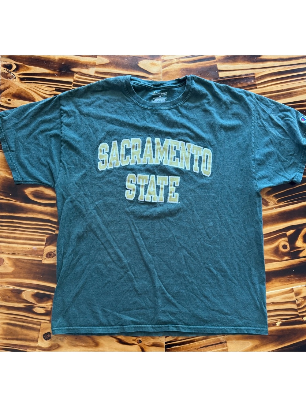 Champion Sacramento State Green Cotton XL T-Shirt with Yellow and White Lettered